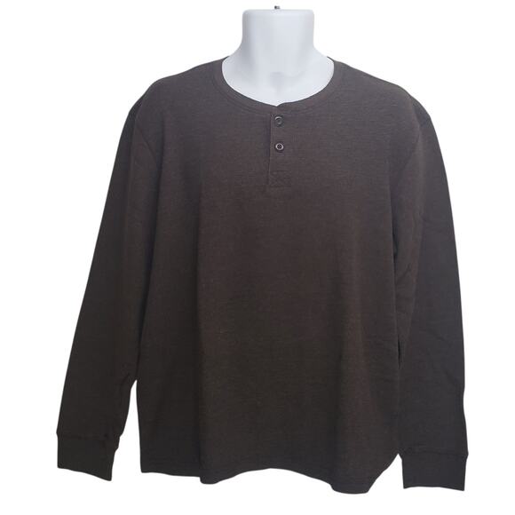 Mens Vintage Faded Glory Waffle Knit Henley Shirt Brown XL 46–48 Long Sleeve Top - Picture 2 of 9